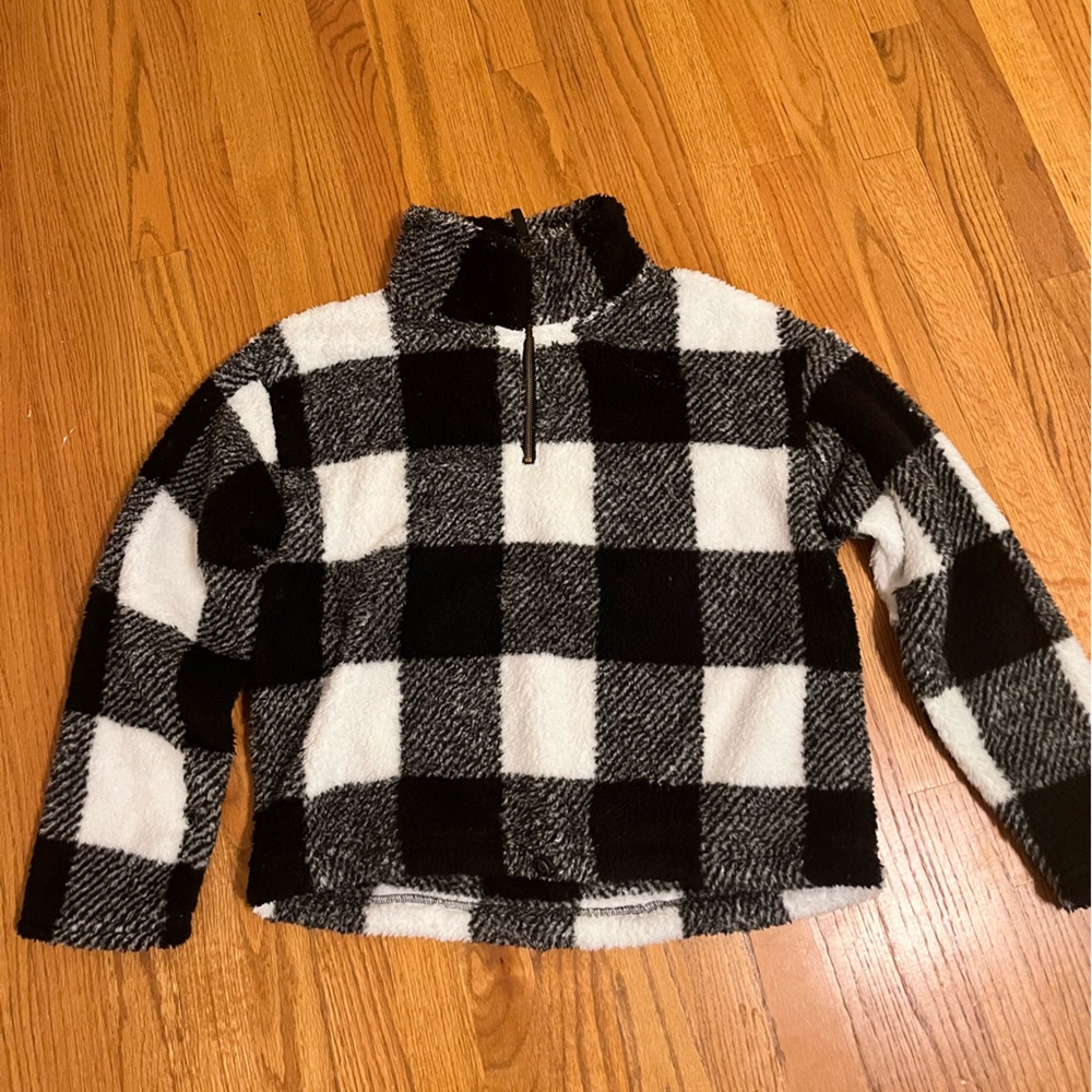 🎹🎹LTX SPORTSWEAR B&W BUFFALO PLAID SHERPA 3/4 ZIP